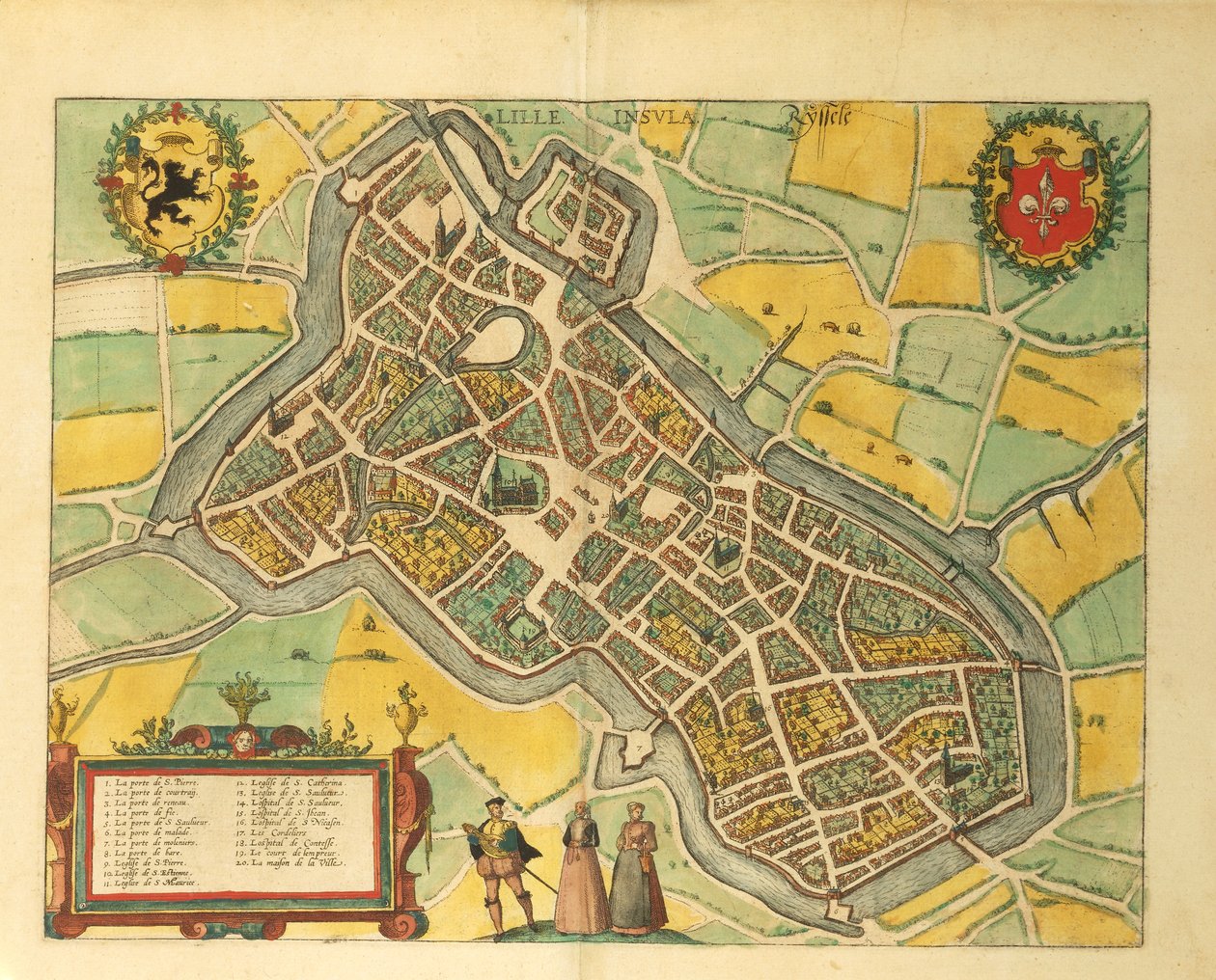 Karte von Lille aus Civitates Orbis Terrarum von Georg Braun and Hogenberg Franz