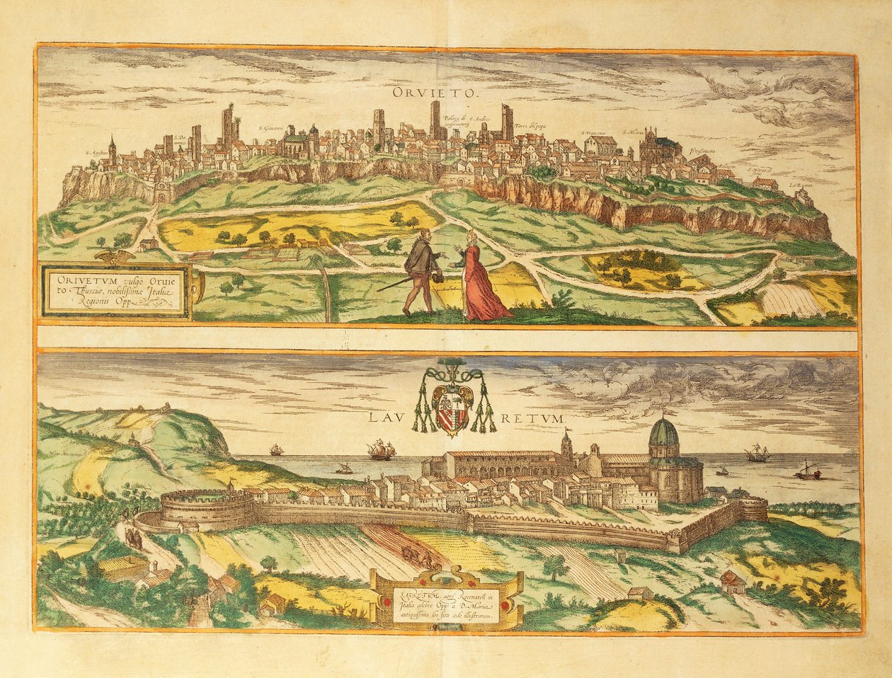 Karte von Orvieto und Loreto, Umbrien und Marken aus Civitates Orbis Terrarum von Georg Braun von Georg Braun and Hogenberg Franz