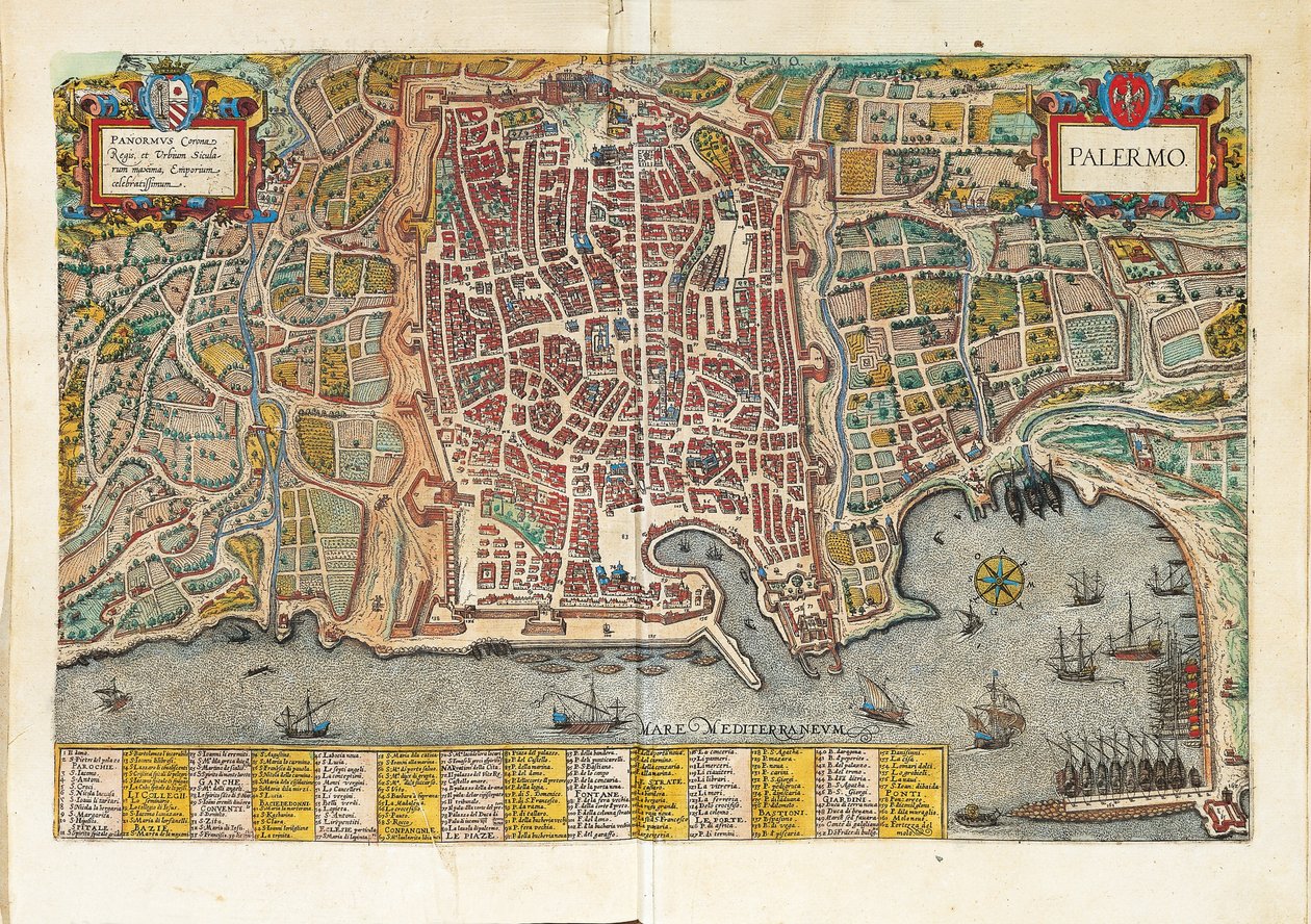 Karte von Palermo aus Civitates Orbis Terrarum von Georg Braun and Hogenberg Franz