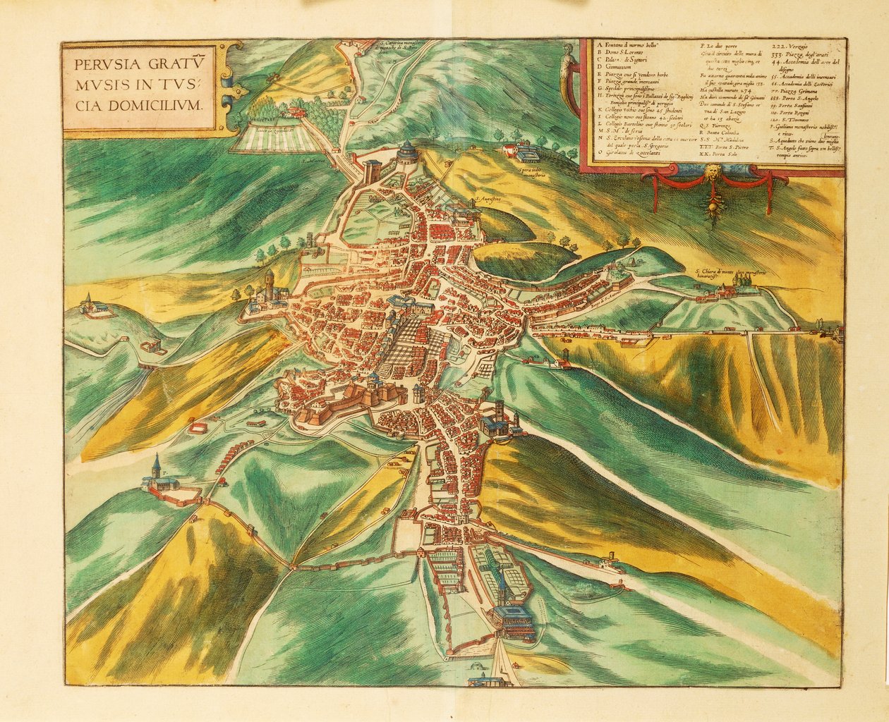Karte von Perugia aus Civitates Orbis Terrarum von Georg Braun von Georg Braun and Hogenberg Franz
