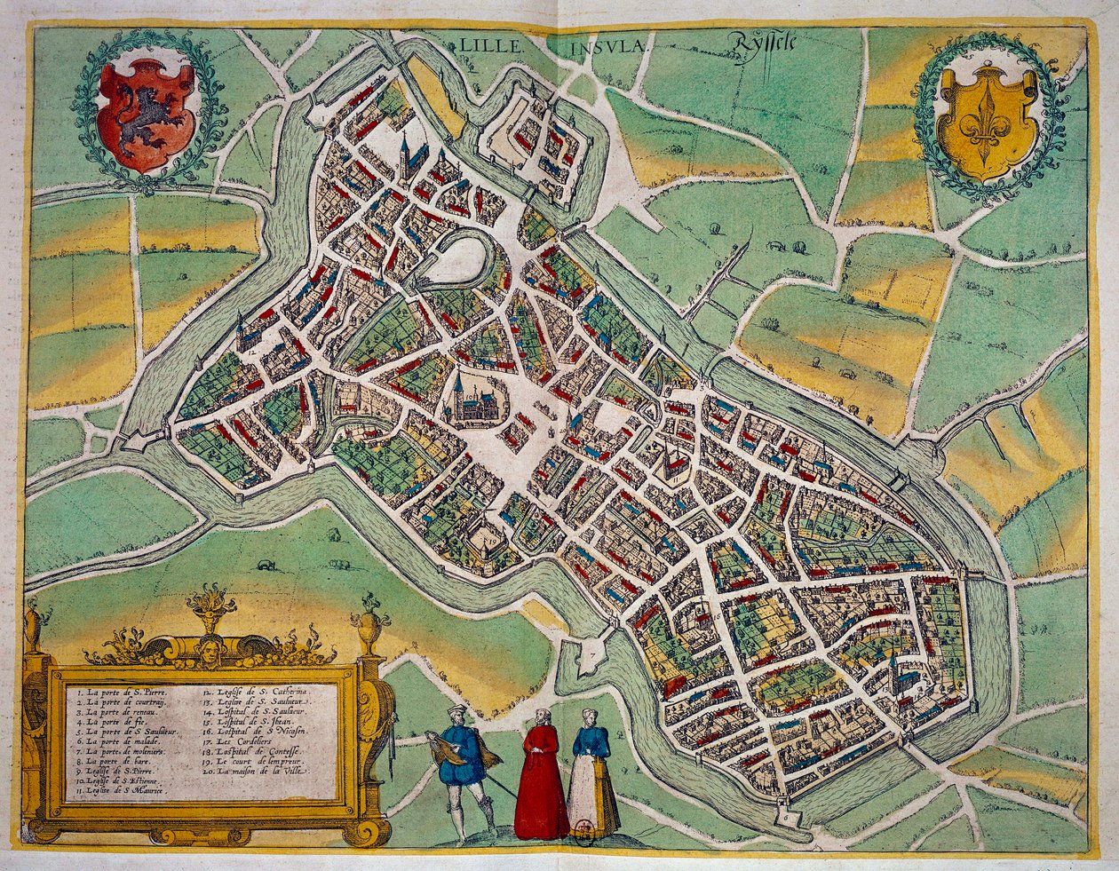 Karte der Stadt Lille aus „Civitates Orbis Terrarum“ von Georg Braun (1541-1622) und Frans Hogenberg (1535-1590) Um 1572-1617. Paris, B.N. von Georg Braun and Hogenberg Franz