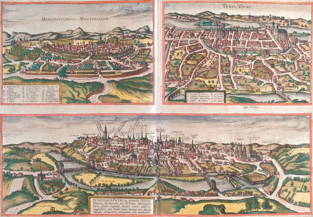 Montpellier, Tours, Poitiers, Frankreich von Georg and Hogenberg Franz (1535 90) Braun