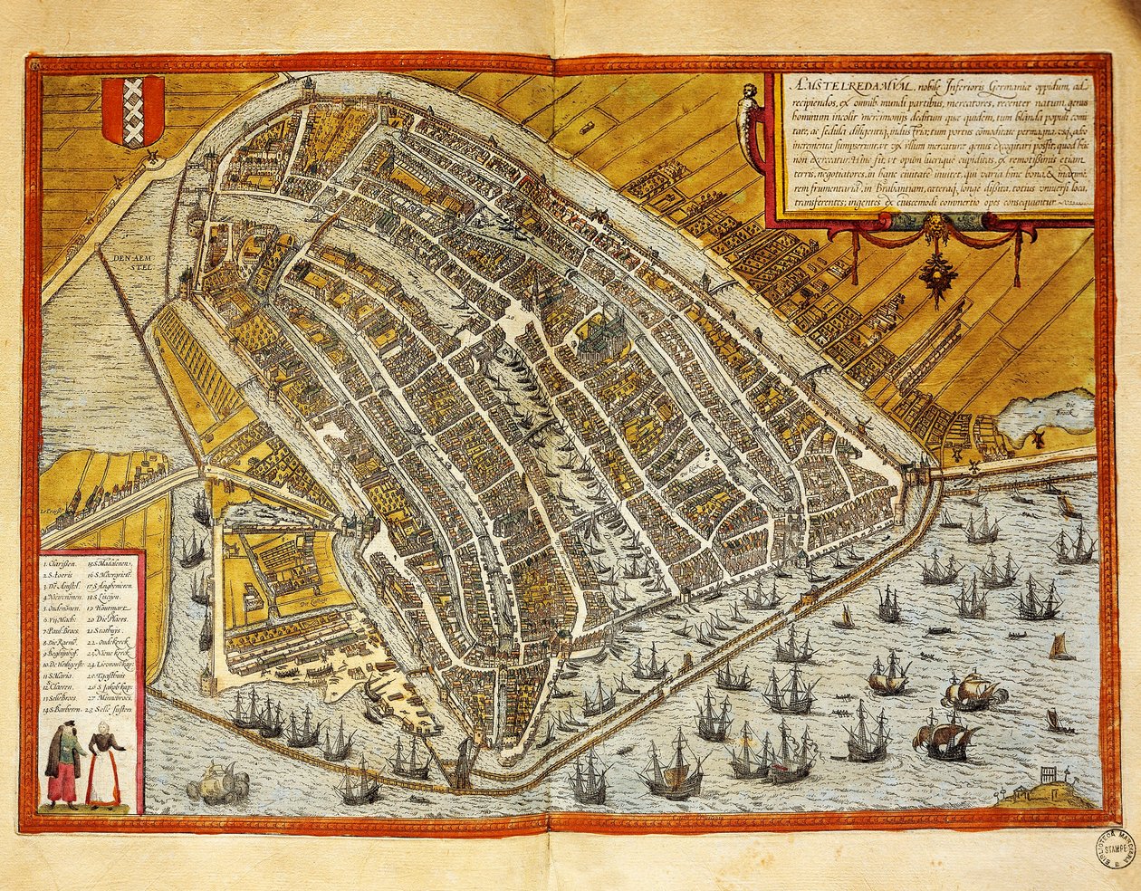 Niederlande, Karte von Amsterdam aus Civitates Orbis Terrarum von Georg Braun (1541-1622) und Franz Hogenberg (1535-1590), Gravur von Georg Braun and Hogenberg Franz