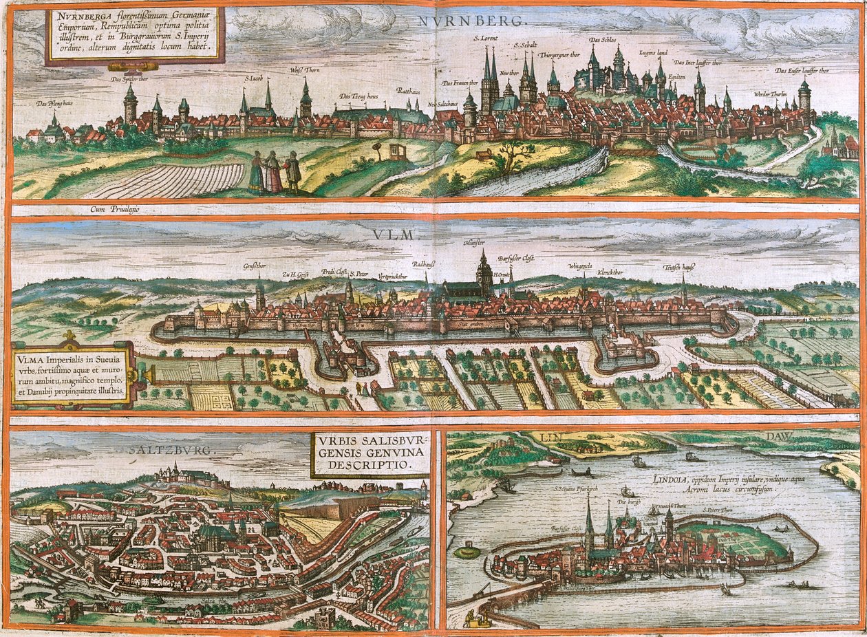 Nürnberg, Ulm, Salzburg, Lindau, Deutschland, Österreich von Georg and Hogenberg Franz (1535 90) Braun