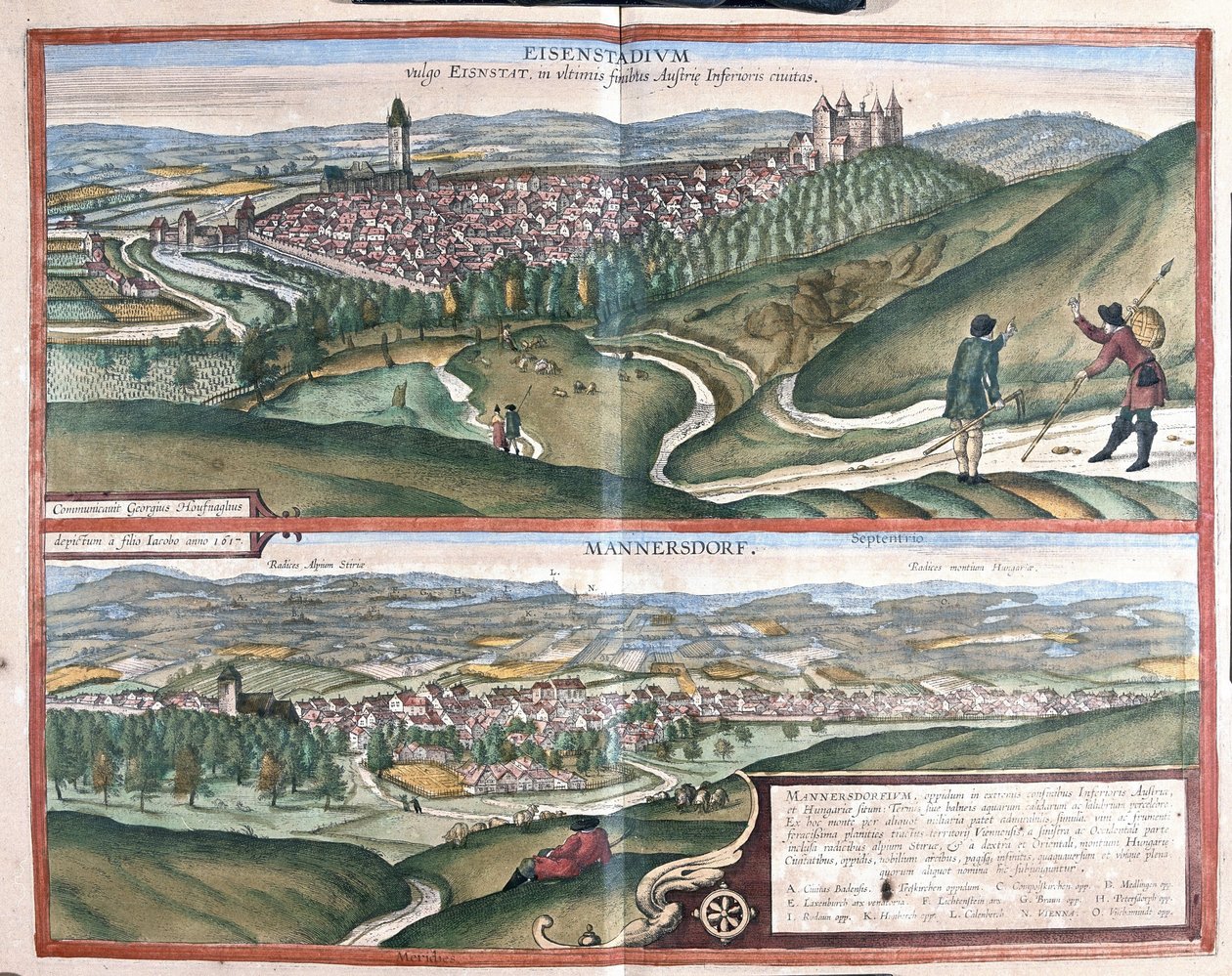 Eisenstadt und Mannersdorf am Leithagebirge, Österreich (Gravur) von Georg Braun and Hogenberg Franz