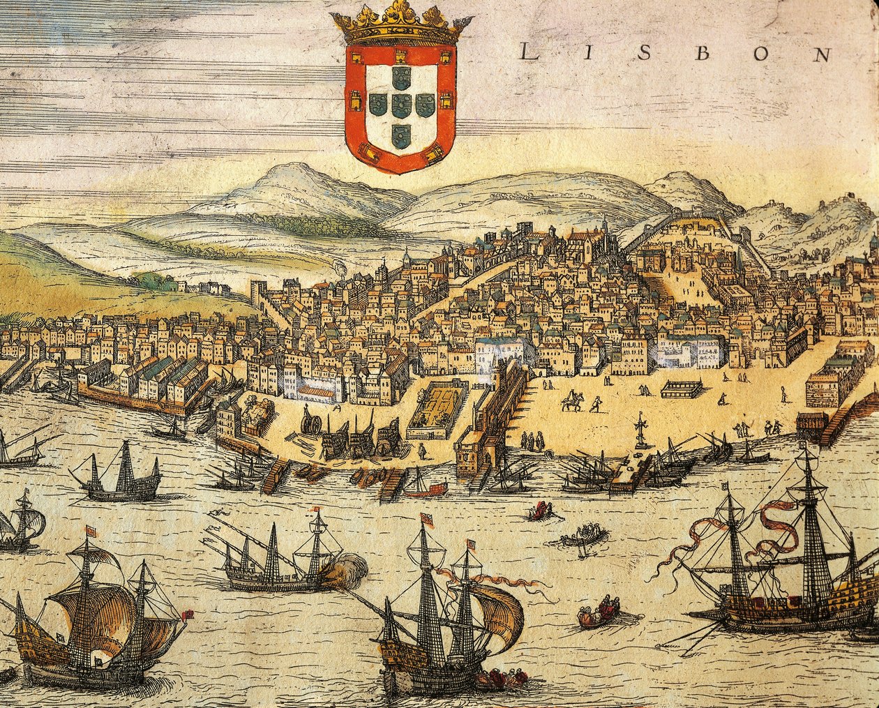 Stadtplan von Lissabon, aus Civitates Orbis Terrarum von Georg Braun und Franz Hogenberg, Gravur von Georg Braun and Hogenberg Franz