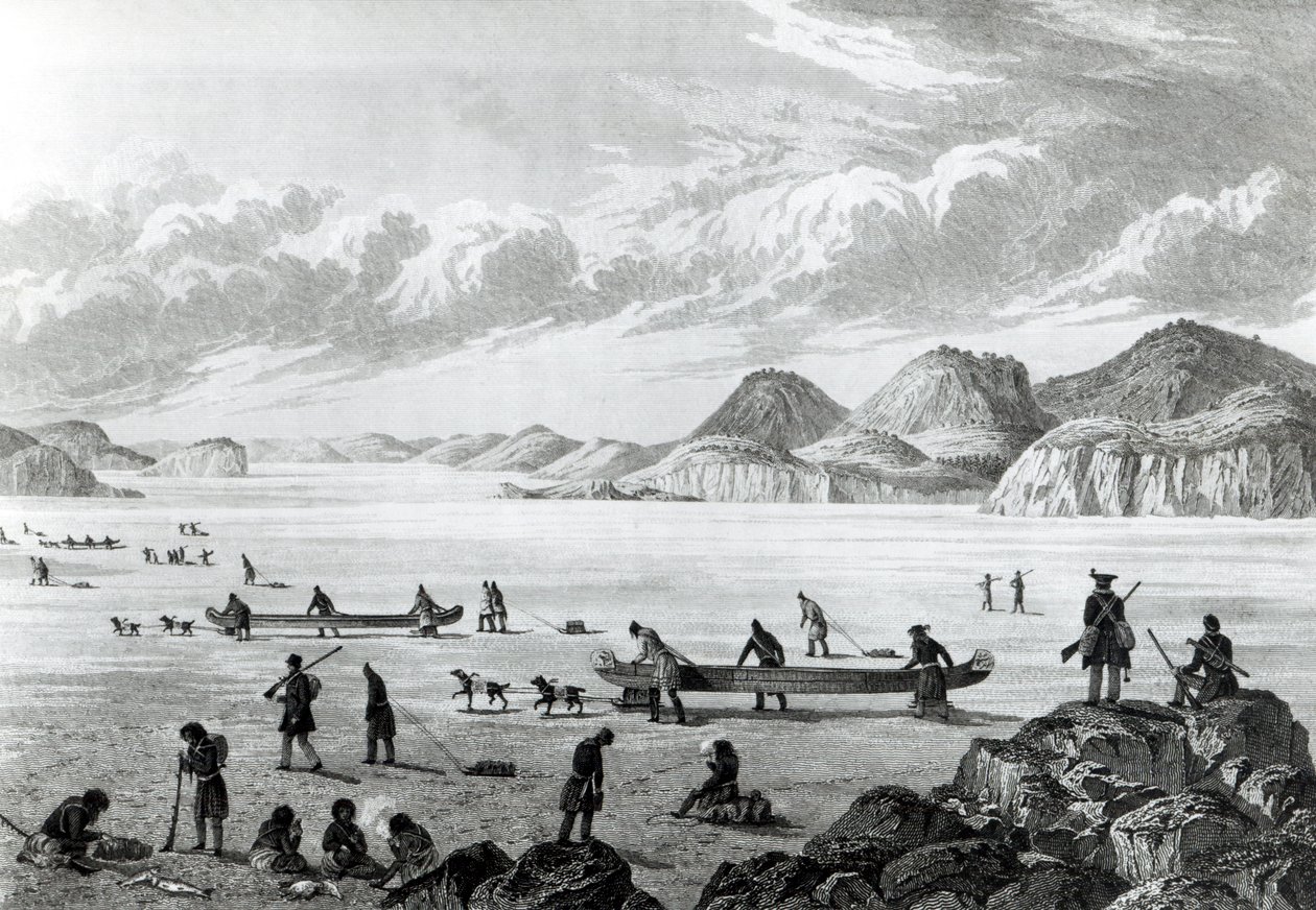 Expedition durchquert Point Lata auf dem Eis, graviert von Edward Francis Finden (1791-1857) 25. Juni 1821 von George Back