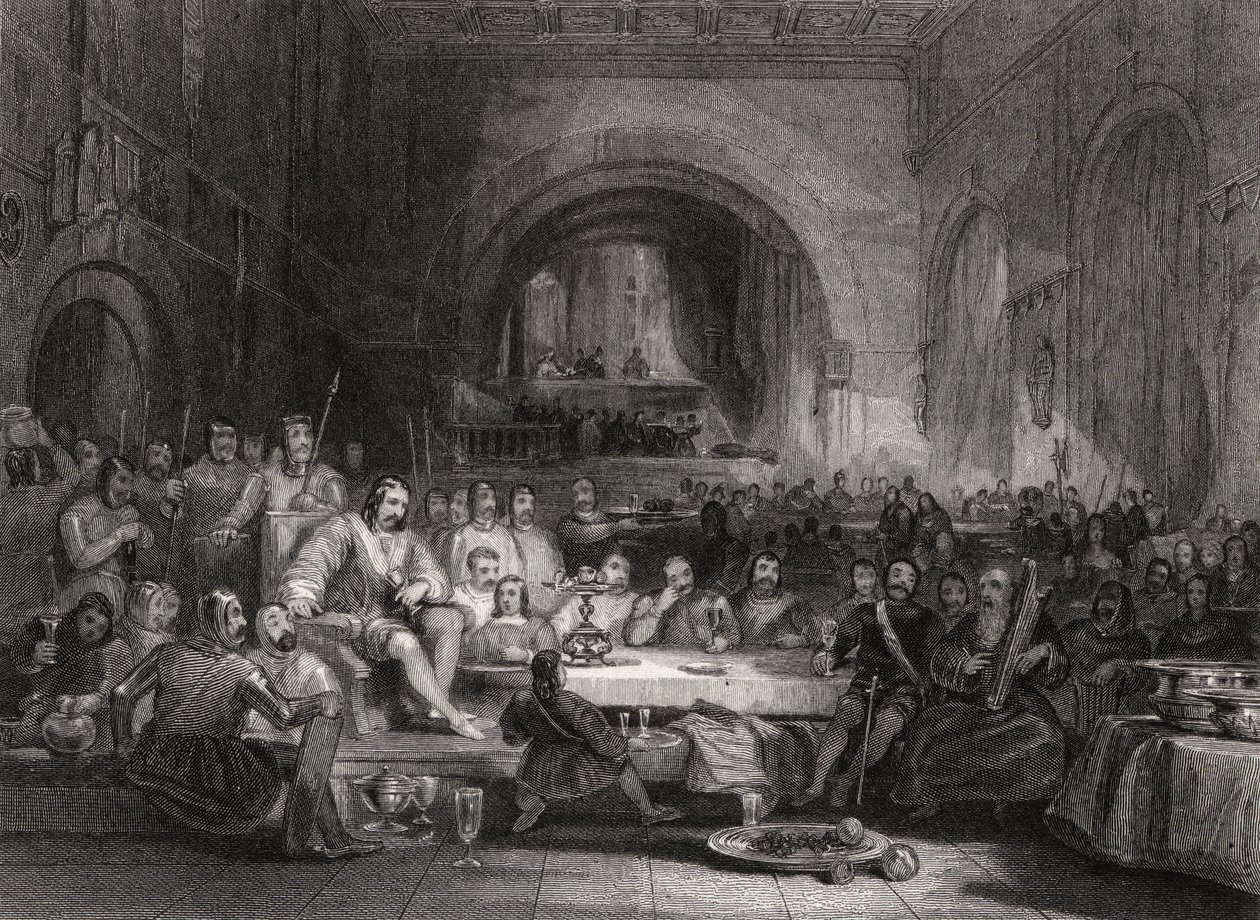 Prinz Llewellyn und seine Barone, graviert von William Radclyffe (1783-1855) von George Cattermole
