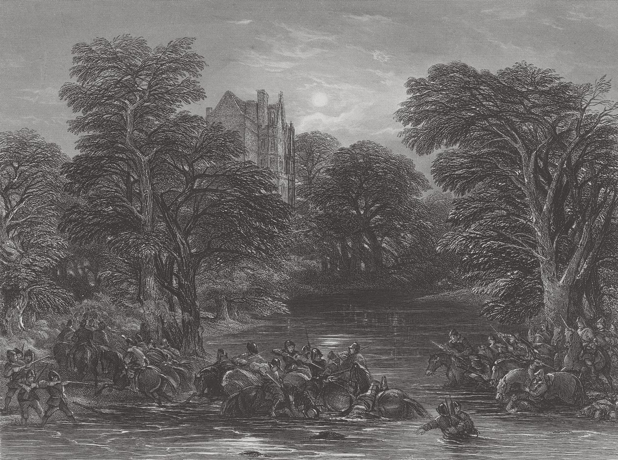 Die Schotten auf der Flucht nach der Schlacht von Preston, graviert von J.C. Varrall, 1844 von George Cattermole