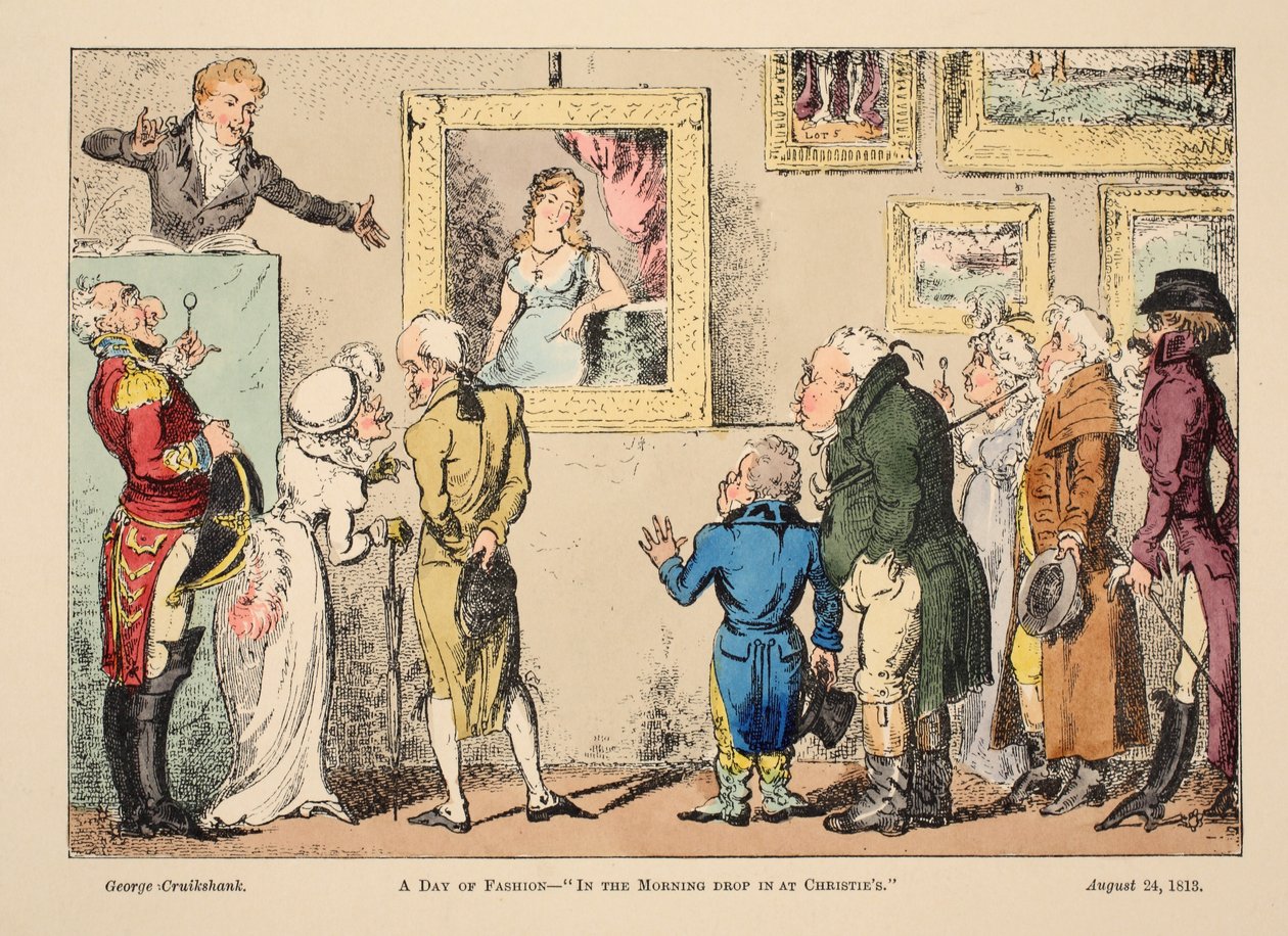 Ein Tag der Mode - Am Morgen bei Christies vorbeischauen, veröffentlicht 1813 von George Cruikshank