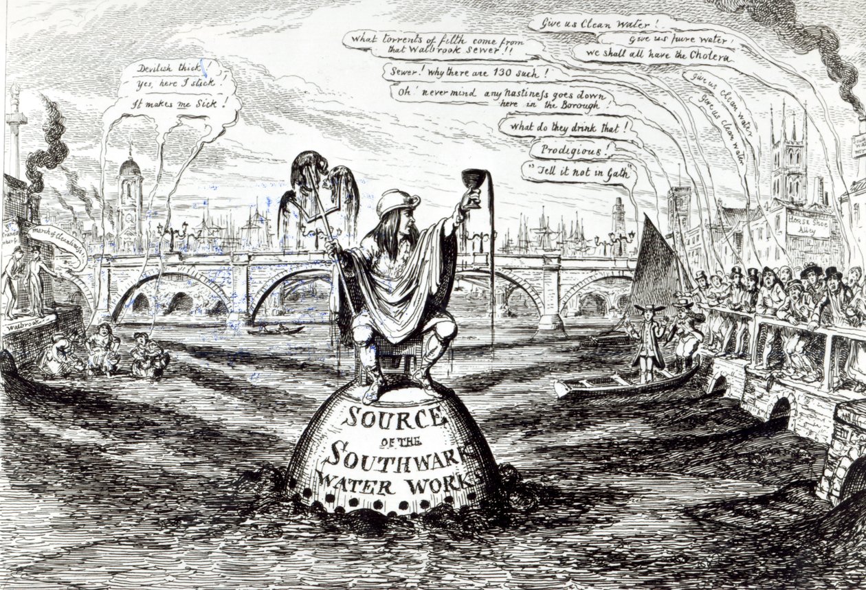 Satirische Karikatur über die Southwark Water Company, 1832 von George Cruikshank