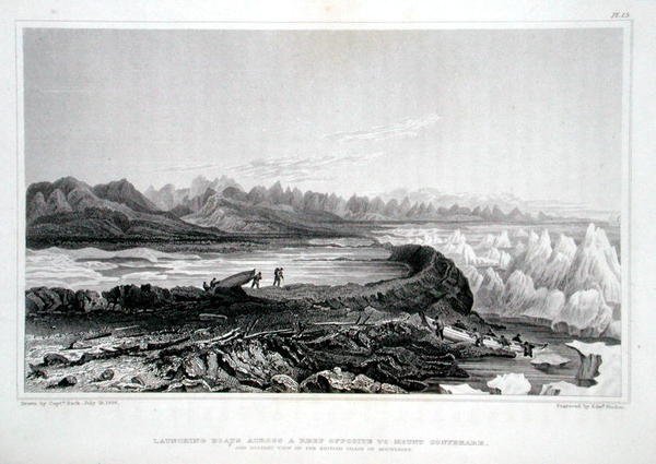 Boote über ein Riff gegenüber dem Mount Conybeare starten, aus 