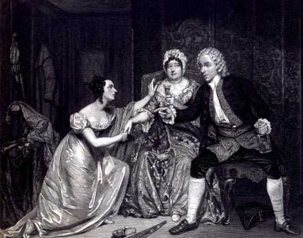 Mr Blanchard, Mrs Davenport und Miss M. Tree als Peachum, Mrs Peachum und Polly in 