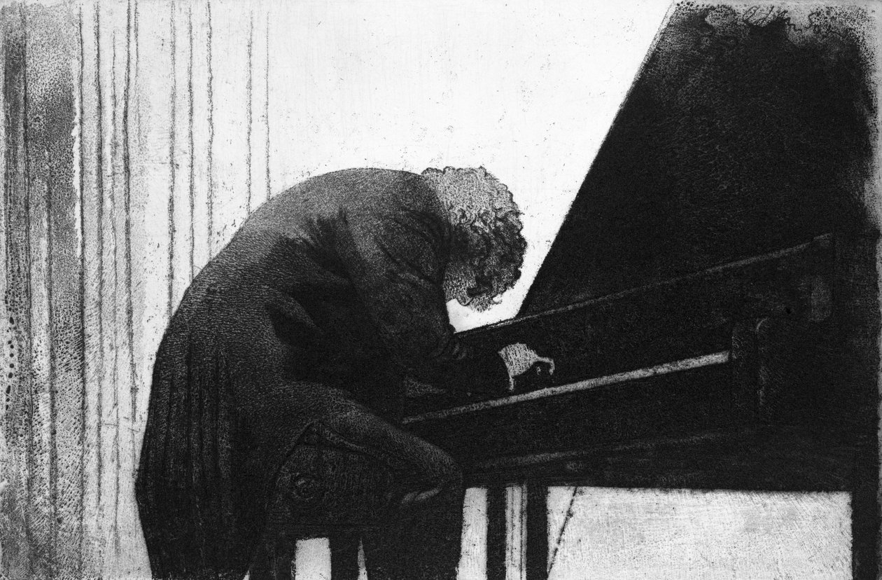 John Ogdon am Klavier in der Großen Halle der Universität Exeter, 1979 von George Adamson
