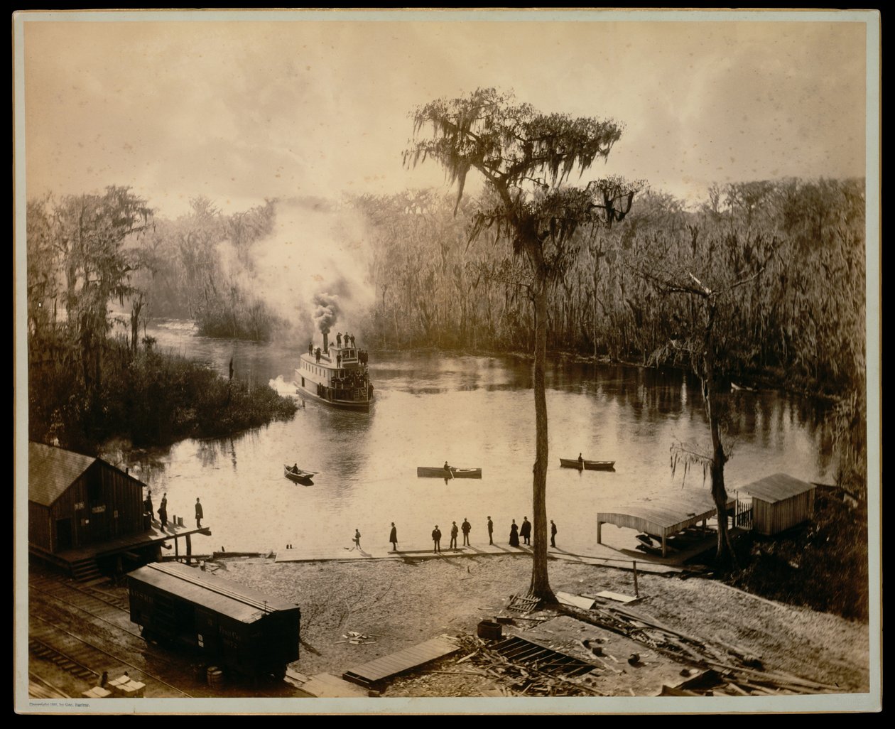 [Schaufelraddampfer Ankunft in Silver Springs, Florida, nach einer Nachtfahrt auf den St. Johns, Oklawaha und Silver Rivers] von George Barker