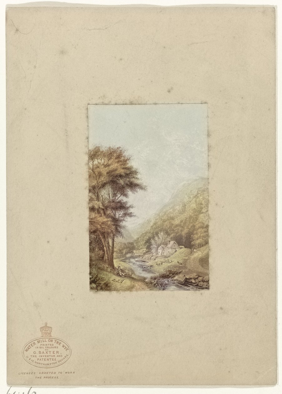Hügelige Landschaft mit Bach von George Baxter