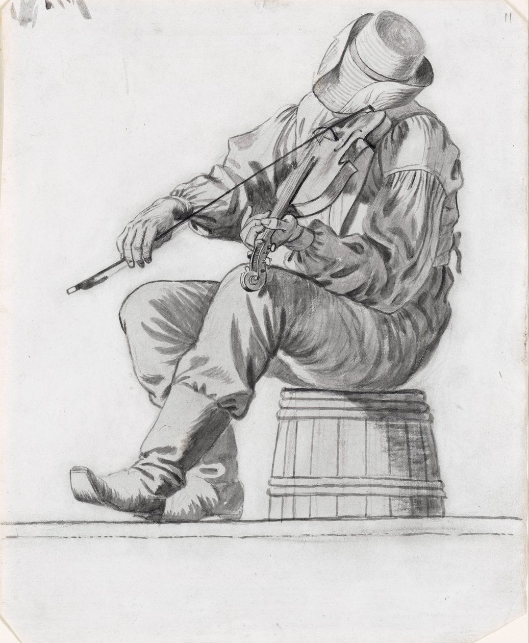 Geiger (Studie für Die fröhlichen Flachbootmänner) (recto) von George Caleb Bingham