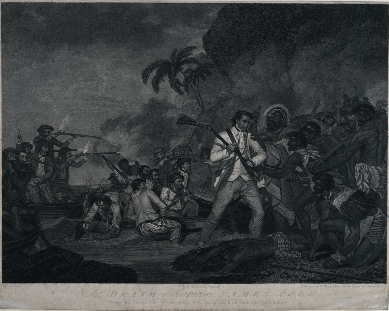 Der Tod von Kapitän James Cook durch die Indianer von Owhyee, einer der Sandwichinseln von George Carter