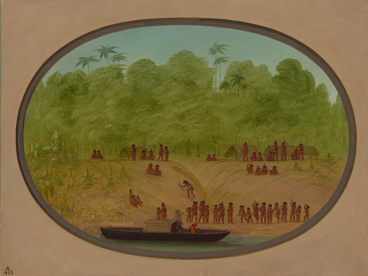 Ein Omagua-Dorf - Bootsskizze von George Catlin
