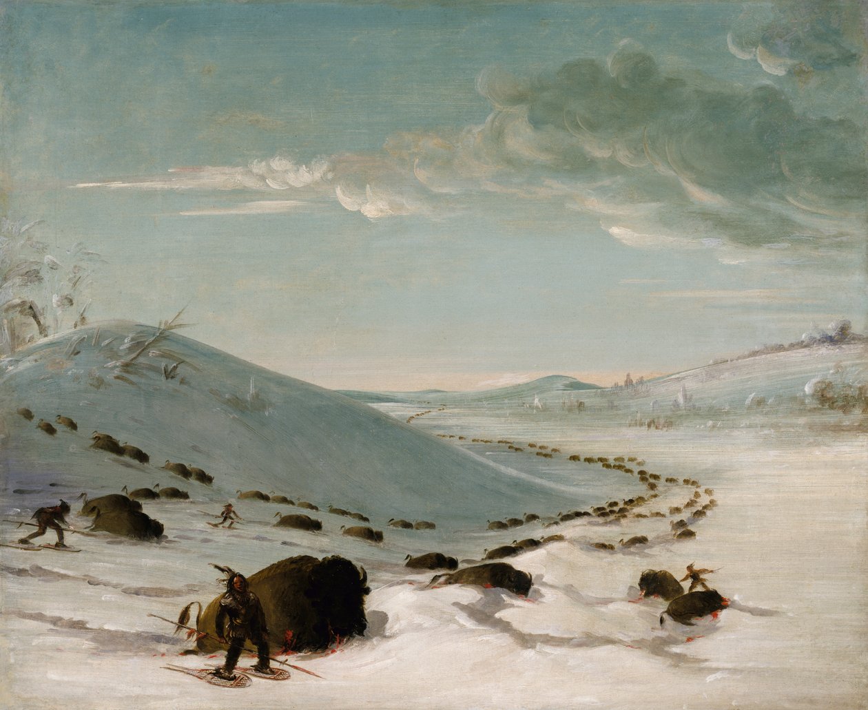 Büffeljagd im Winter, Indianer auf Schneeschuhen, 1832-1833 von George Catlin
