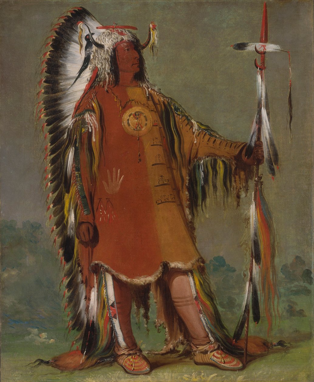 Máh-to-tóh-pa, Vier Bären, Zweiter Häuptling, in voller Tracht von George Catlin