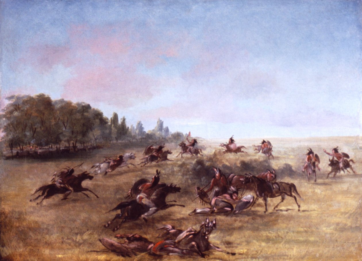 Berittene Kriegstruppe durchkämmt ein Dickicht, 1846-1848 von George Catlin