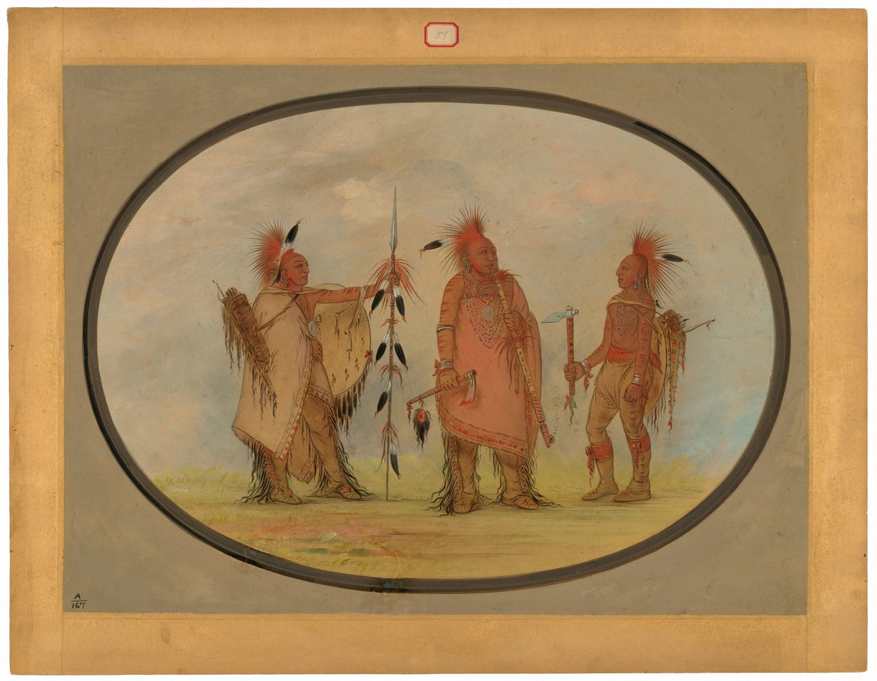 Osage-Häuptling mit zwei Kriegern von George Catlin