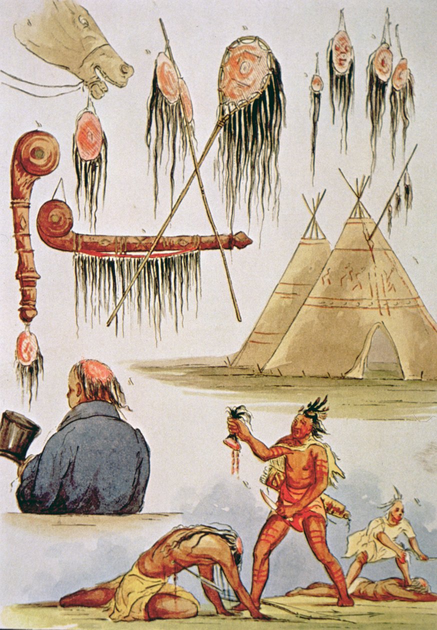 Skalpieren und dekorative Verwendung von Skalps von George Catlin
