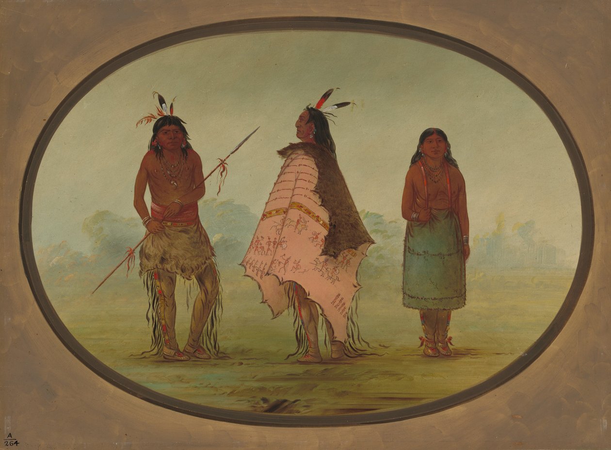 Zwei Apache-Krieger und eine Frau, 1855-1869 von George Catlin