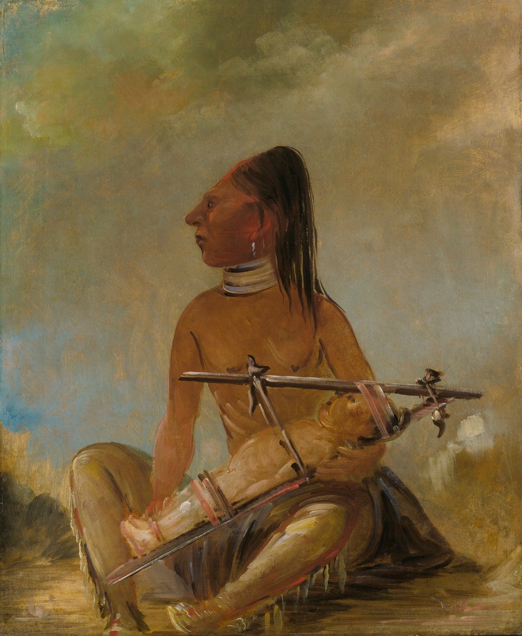 Frau und Kind, die zeigen, wie die Köpfe von Kindern abgeflacht werden von George Catlin