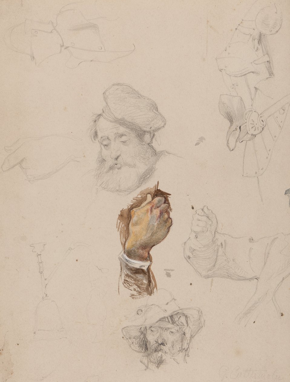 Eine Seite mit Studien von George Cattermole