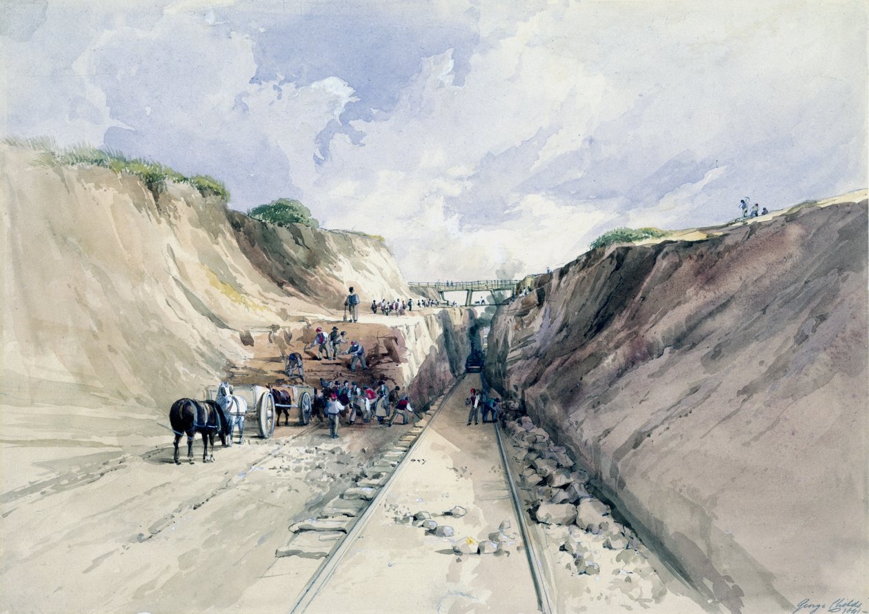 Ausheben eines Einschnitts an der Great Western Railway, 1841 von George Childs