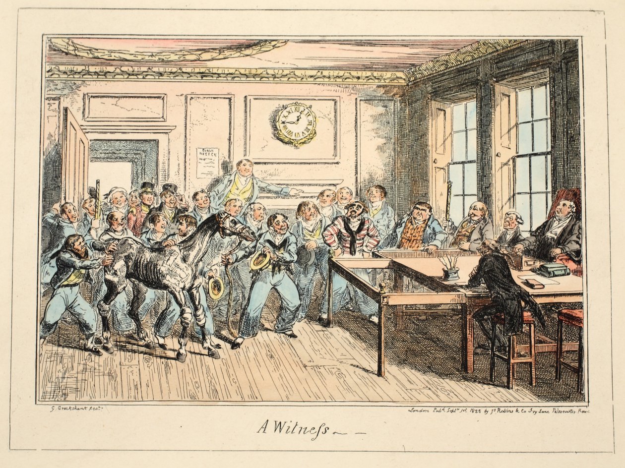 Ein Zeuge, aus Greenwich Hospital, eine Serie von Marine-Skizzen, die das Leben eines Kriegsschiffsmanns beschreiben, veröffentlicht 1825 von George Cruikshank