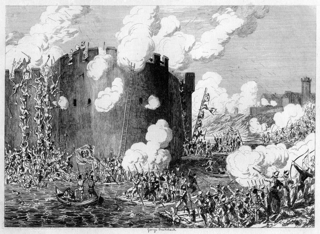 Angriff auf den Messingberg durch Lord Guilford Dudley, 1554 1840 von George Cruikshank