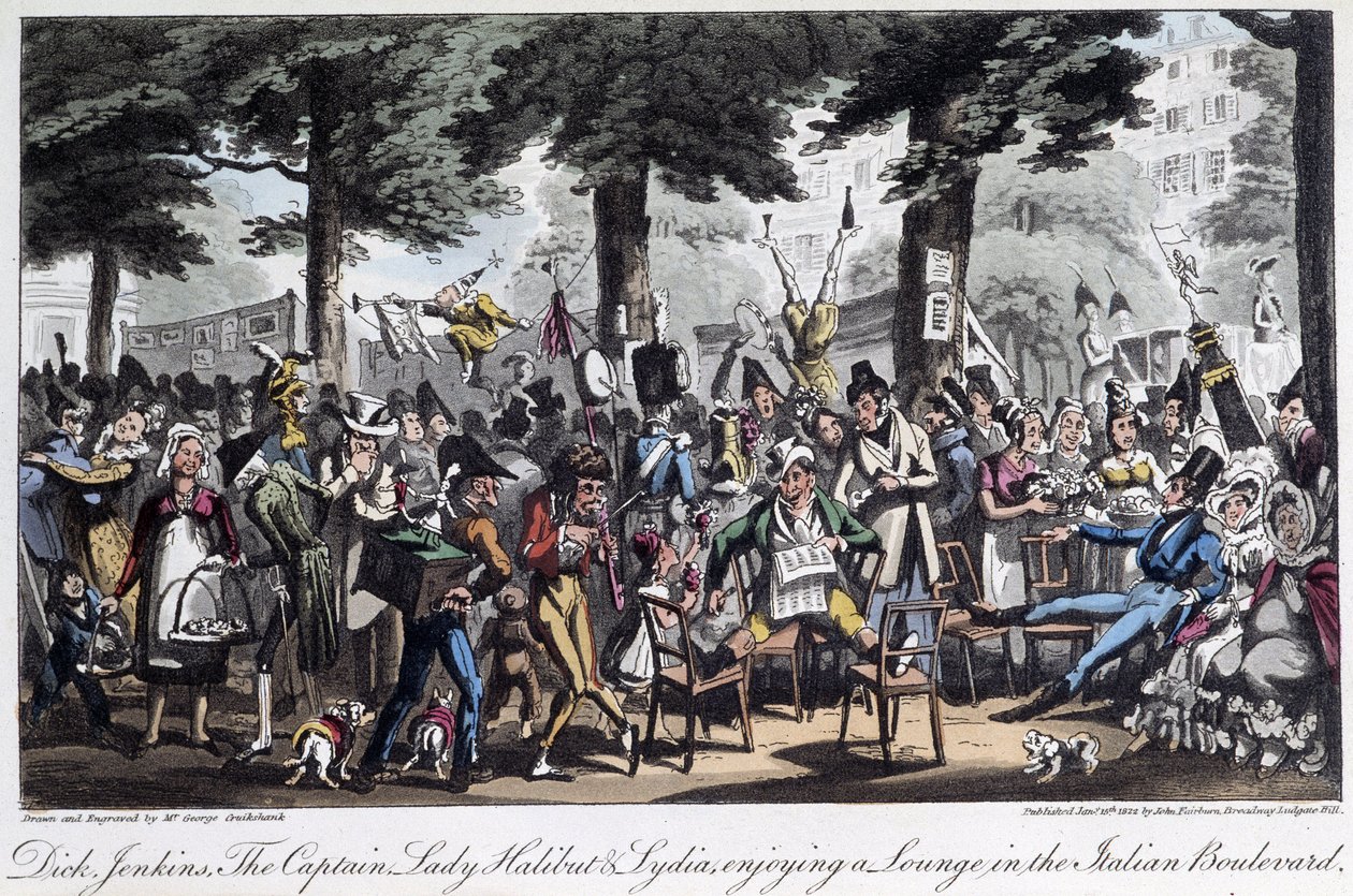 Boulevard des Italiens - in "Life in Paris" von David Carey, London von George Cruikshank