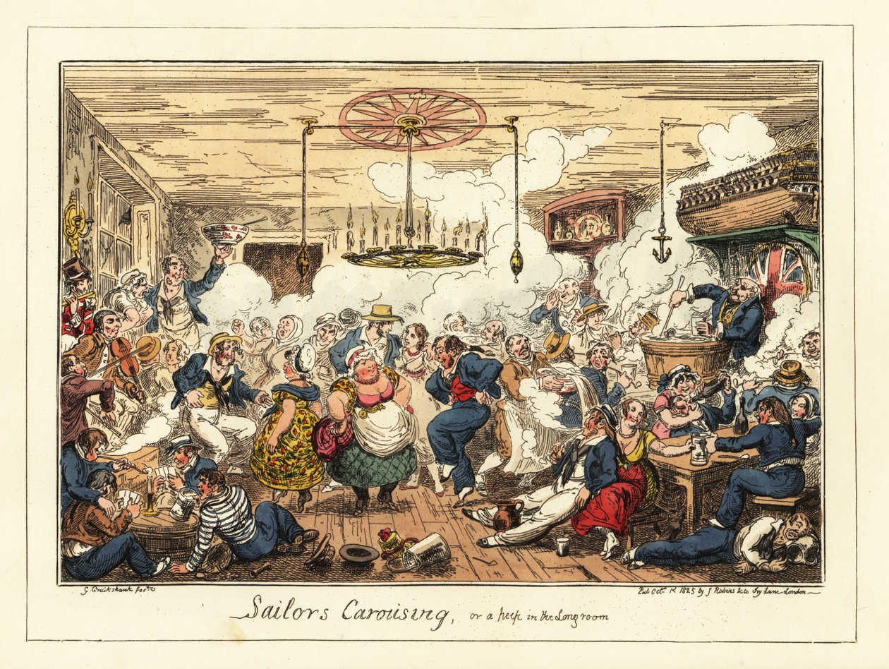 Englische Matrosen trinken und tanzen in einem Pub, Napoleonische Ära, 1829 von George Cruikshank