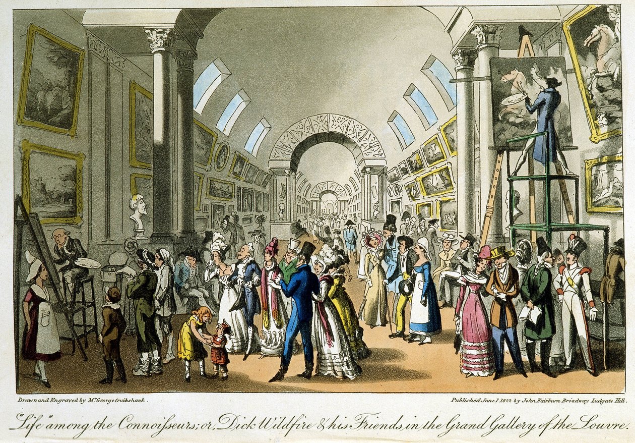 Die große Galerie des Louvre - in „Life in Paris“ von David Carey, London von George Cruikshank