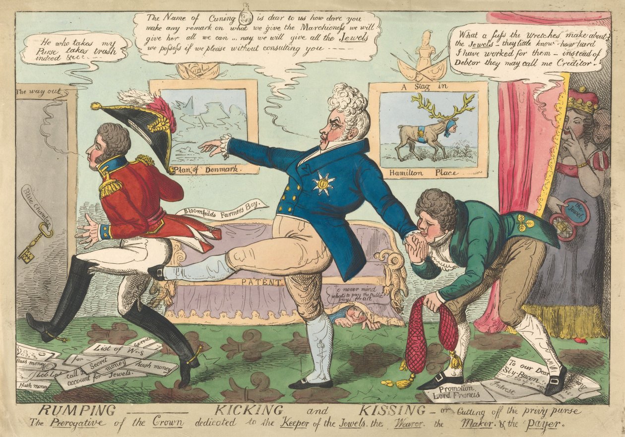 Rumping - Kicking and Kissing - oder - Abschneiden der Privy Purse von George Cruikshank