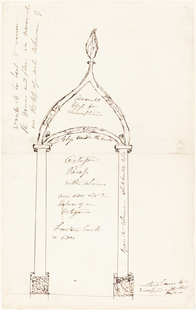 Skizze eines achteckigen Rücksprungs mit Säulen von George Cruikshank