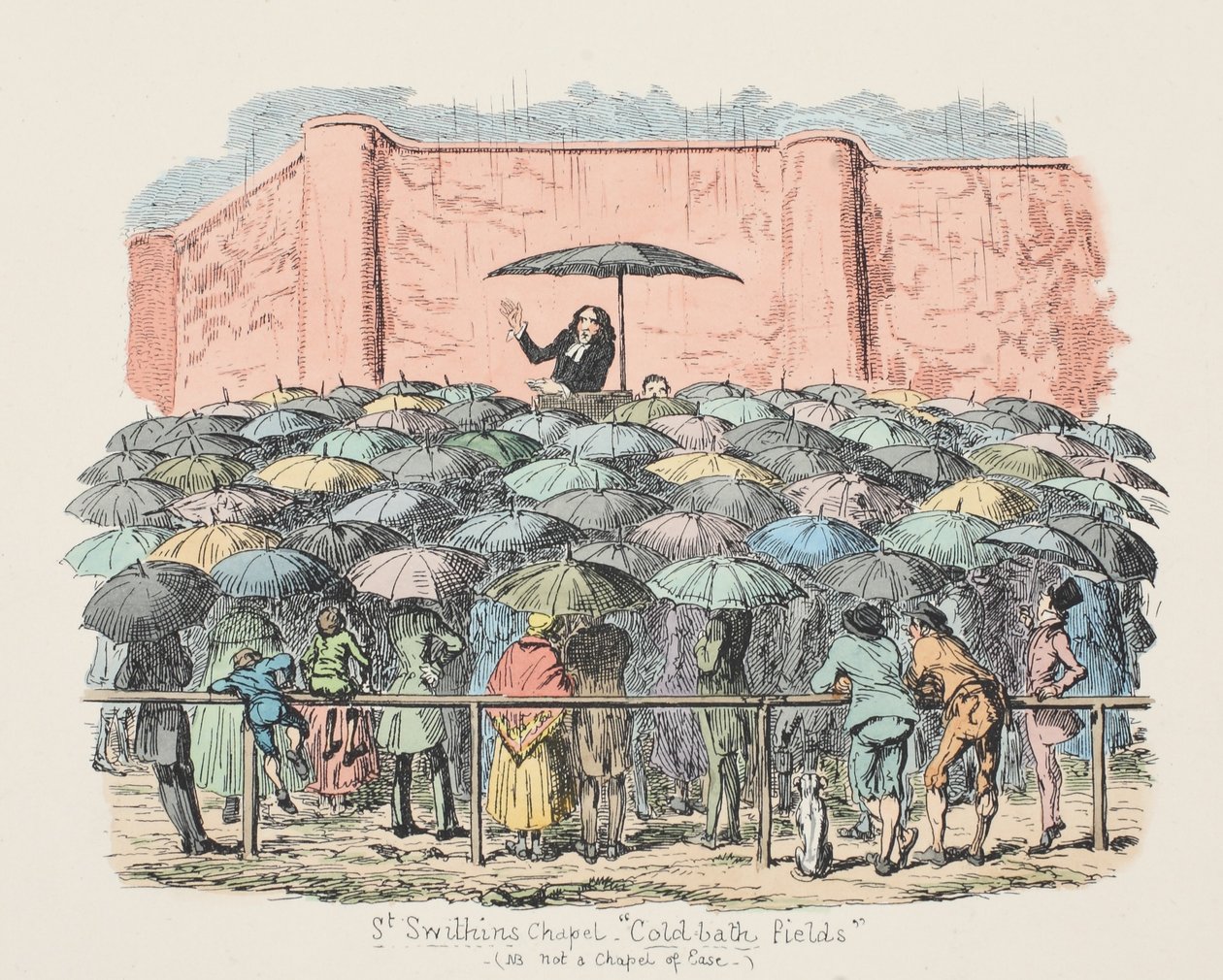 St. Swithuns Kapelle Cold-bath fields, veröffentlicht 1833 (handkolorierte Gravur) von George Cruikshank