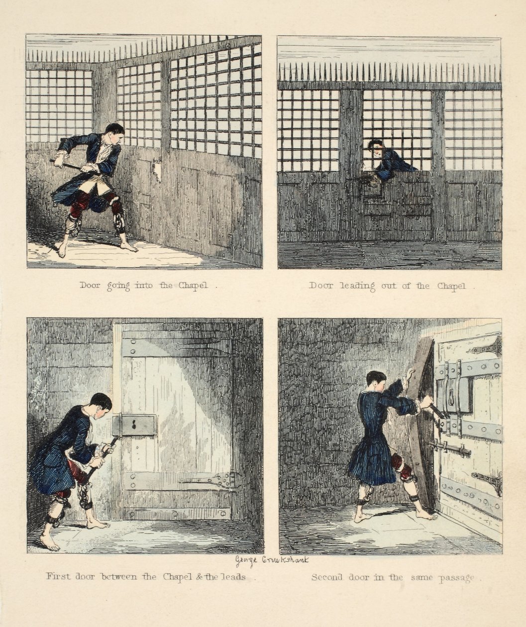 Die Flucht Nr. 2, Illustration aus Jack Sheppard: Eine Romanze von William Harrison Ainsworth, veröffentlicht 1839 von George Cruikshank
