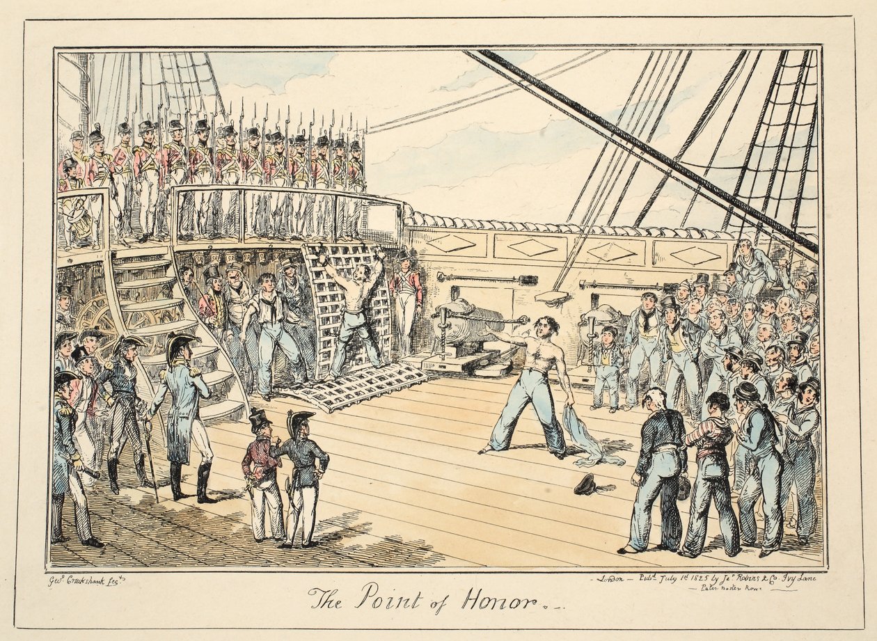 Der Ehrenpunkt, aus Greenwich Hospital, eine Serie von Marine-Skizzen, die das Leben eines Kriegsmannes beschreiben, veröffentlicht 1825 von George Cruikshank
