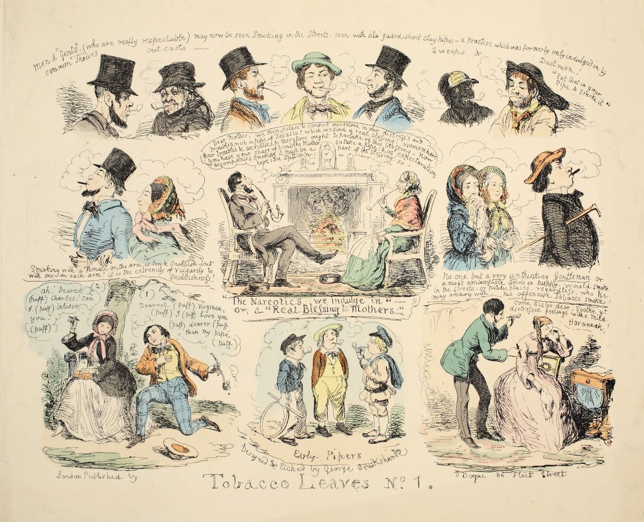 Tabakblätter Nr. 1, veröffentlicht 1851 von George Cruikshank