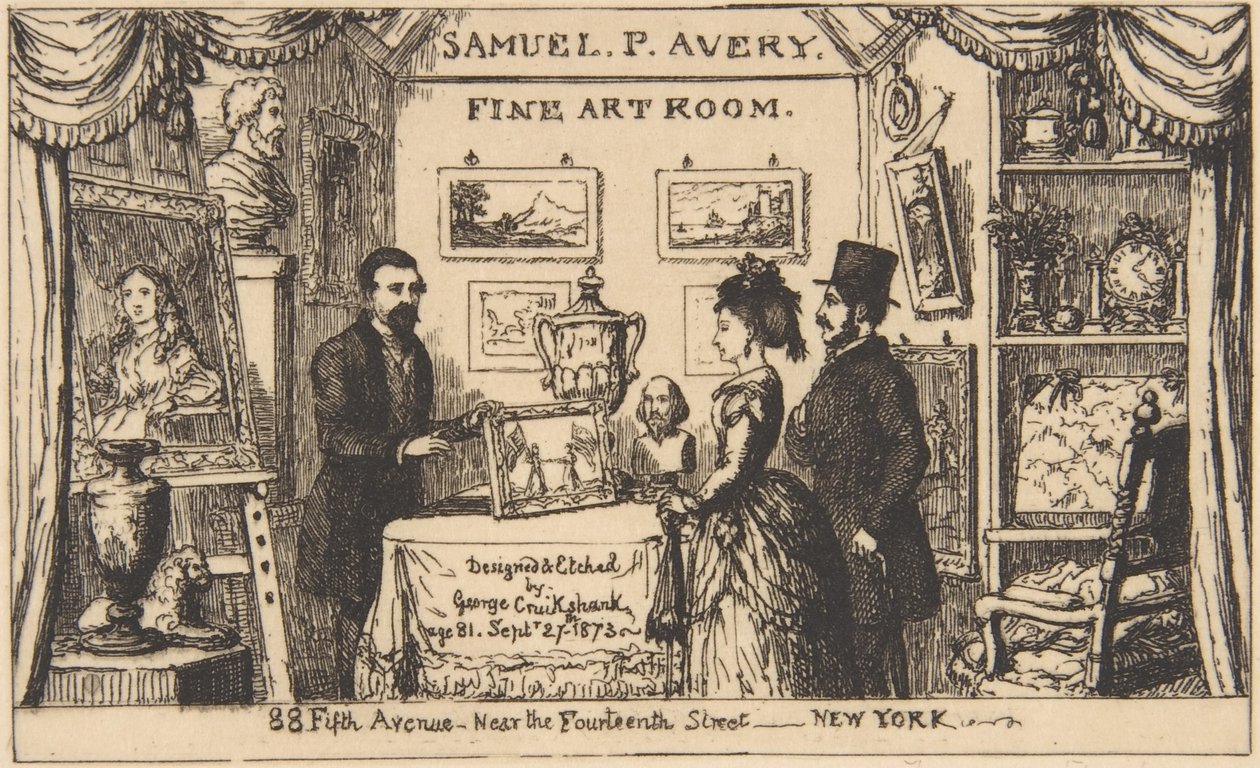 Handelskarte für Samuel P. Avery--Kunstzimmer von George Cruikshank
