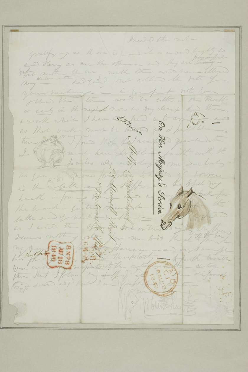 Ohne Titel (Cruikshank-Brief mit Skizzen eines Pferdekopfes) von George Cruikshank