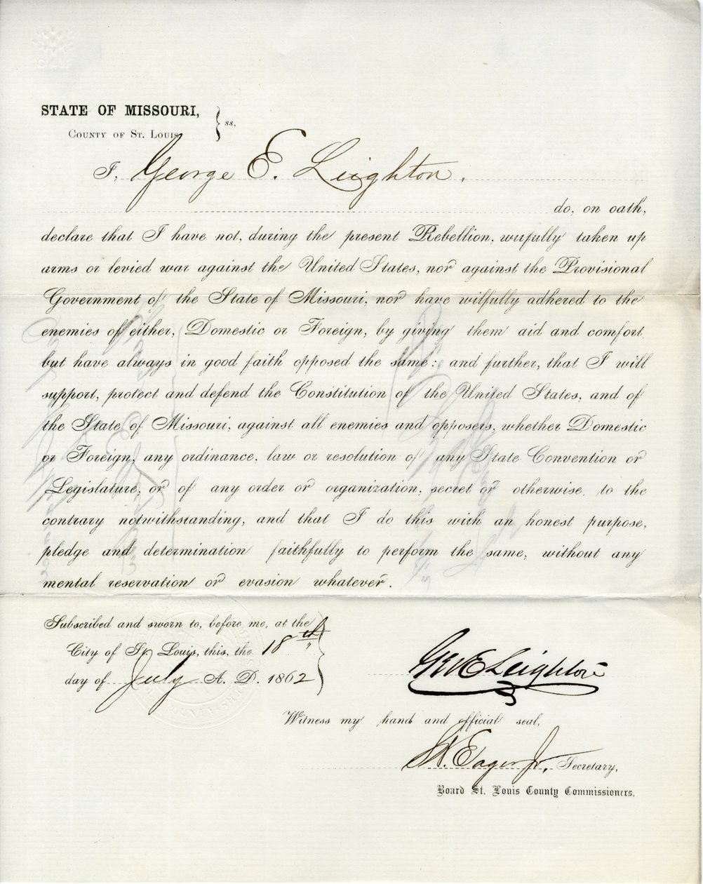 Treueeid von George E. Leighton aus Missouri, County of St. Louis von George Eliot Leighton