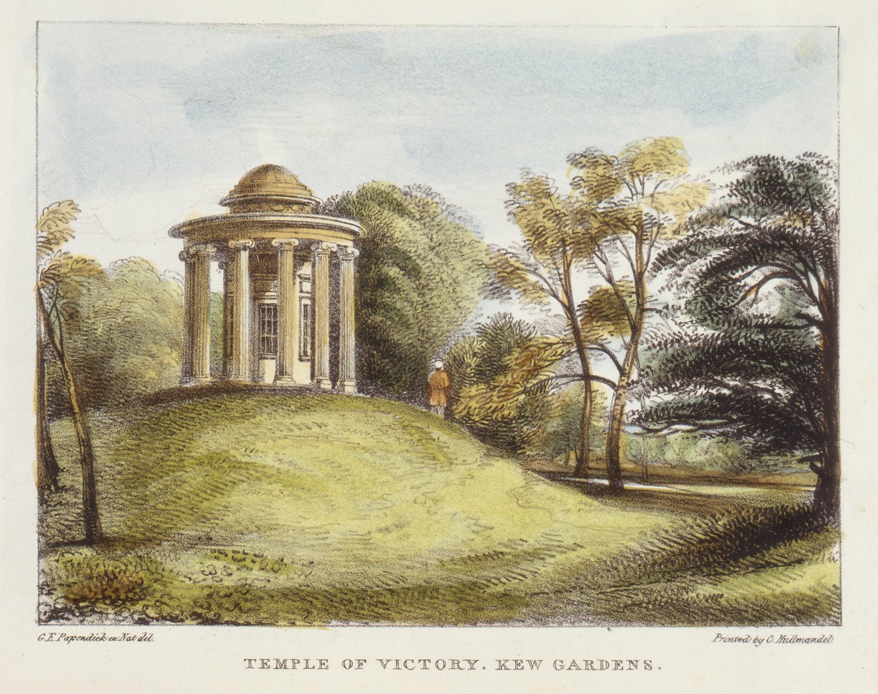Tempel der Sonne, Arboretum, Kew Gardens, Tafel 20 aus Kew Gardens: Eine Serie von vierundzwanzig Zeichnungen auf Stein, graviert von Charles Hullmandel (1789-1850), veröffentlicht 1820 von George Ernest after Papendiek