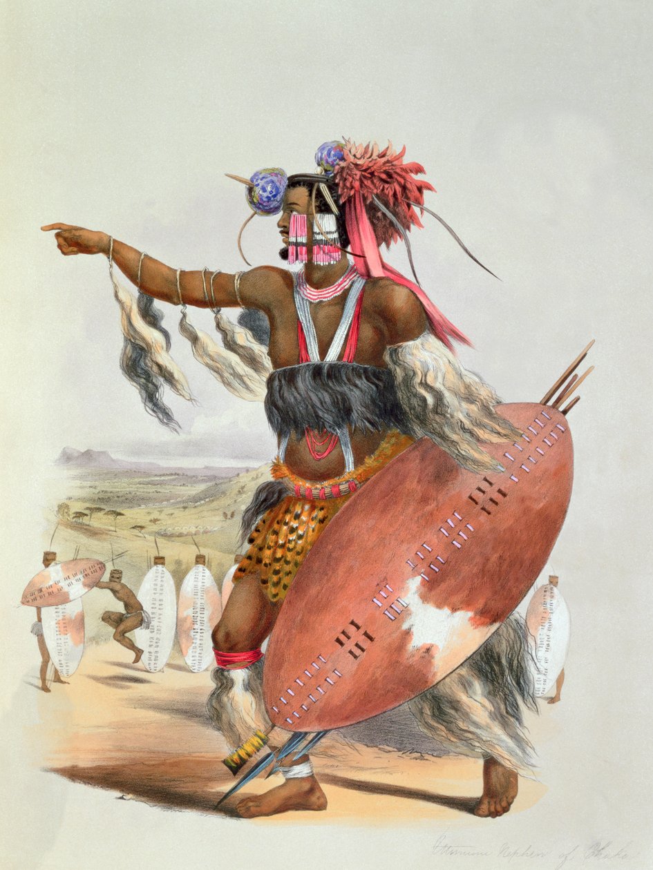 Zulu-Krieger, Utimuni, Neffe von Chaka, dem verstorbenen Zulu-König, 1849 von George French Angas