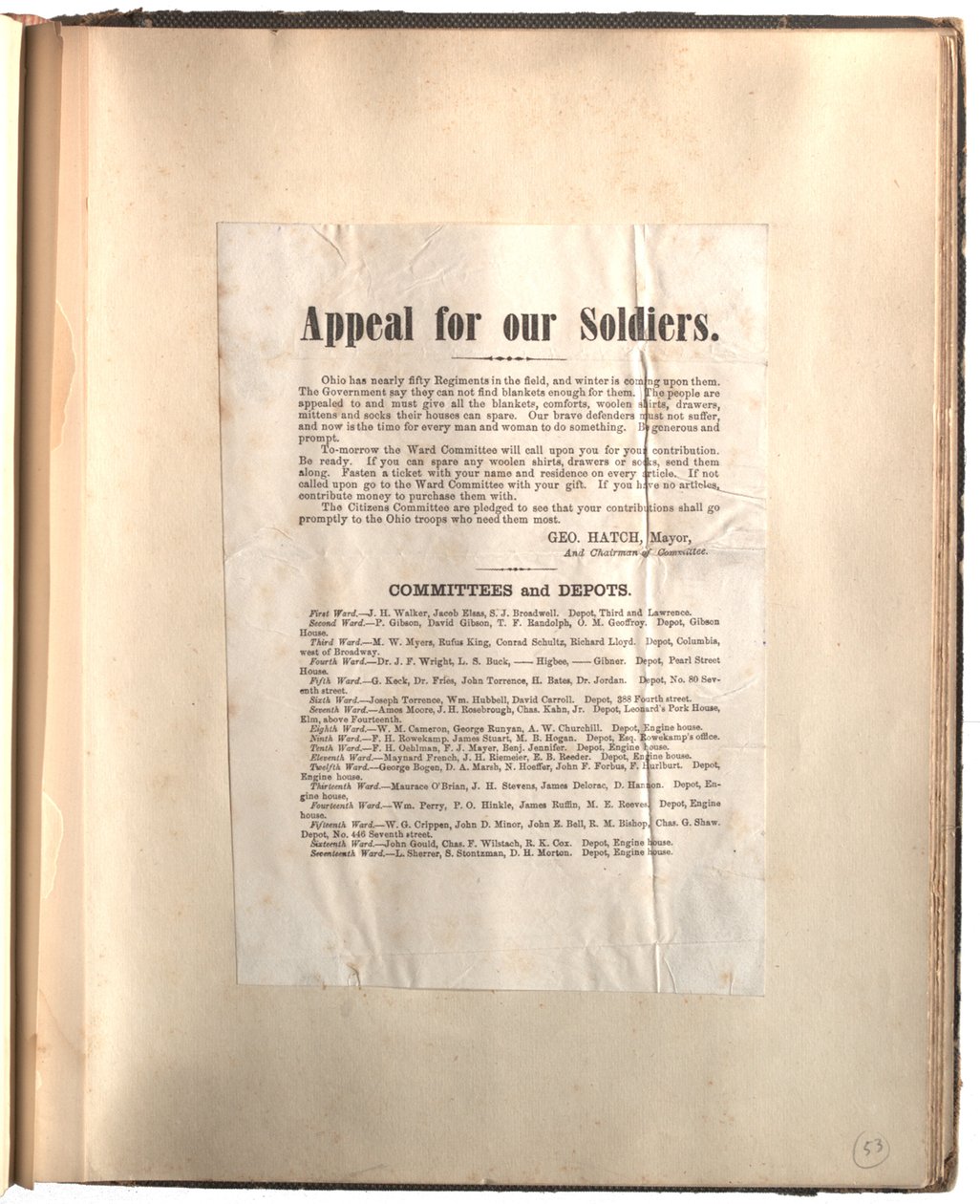 Appell für unsere Soldaten, Ohio [im Sammelalbum], ca. 1861-1865 von George Hatch