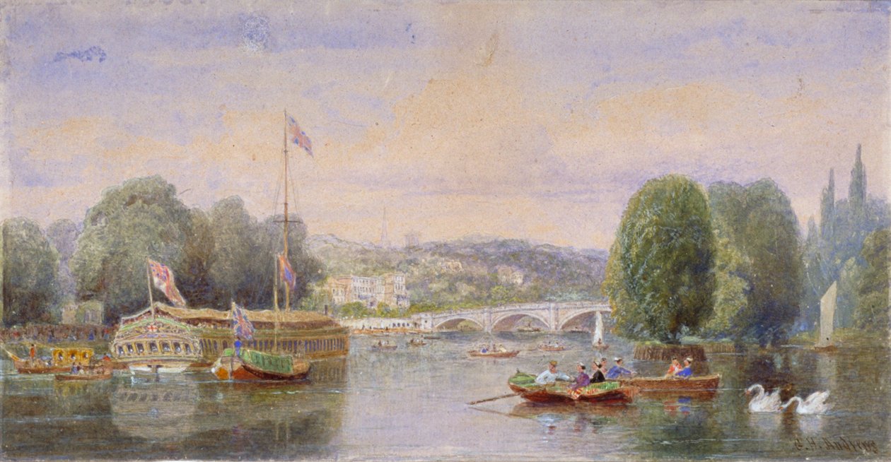 Die Themse mit der Richmond-Brücke und dem Richmond-Hügel in der Ferne, London, 1867 von George Henry Andrews
